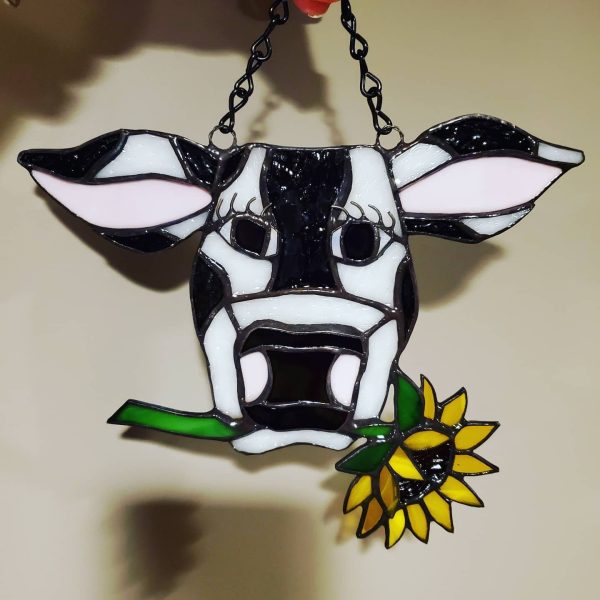 Stained Glass Cow Suncatcher with Sunflower - Image 7