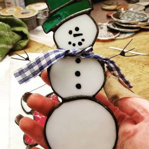 Stained Glass Snowman with Cloth Scarf