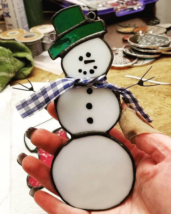 Stained Glass Snowman with Cloth Scarf