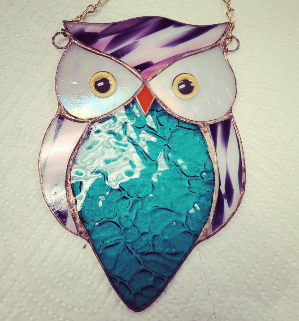 Stained Glass Owl Suncatcher with painted Glass Eyes. - Image 3