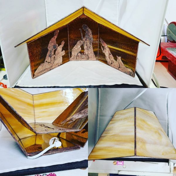 Stained Glass 3-D Manger with Copper Overlay Nativity Scene - Image 8
