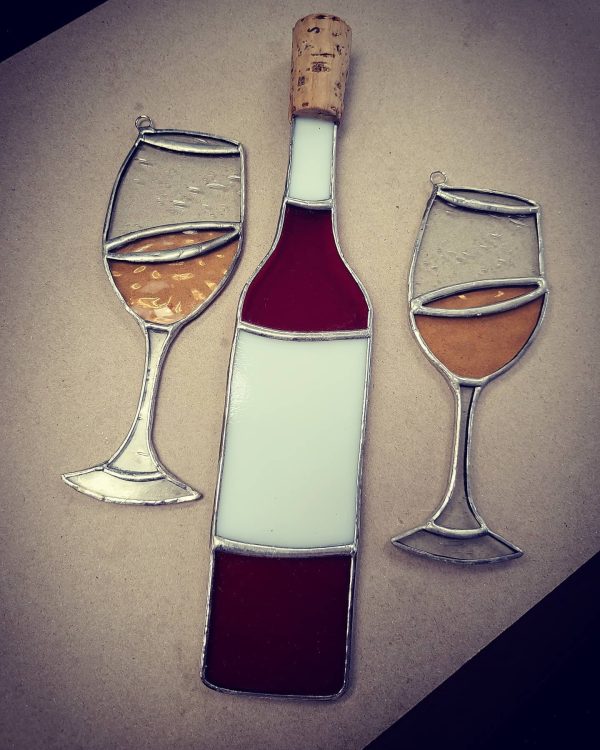 Stained Glass Wine Bottle Suncatcher with Cork Accent. - Image 2