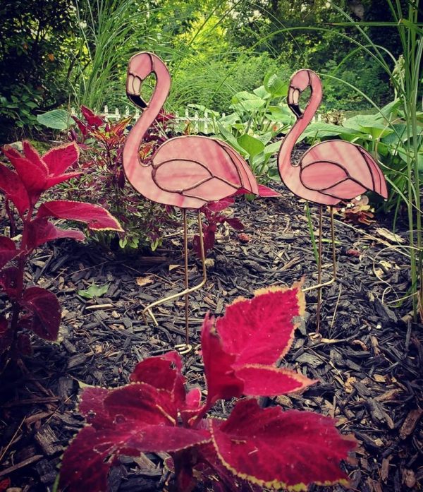 OOAK Stained Glass Pink Flamingo Garden Stake - Image 3