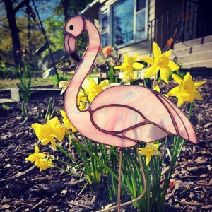 OOAK Stained Glass Pink Flamingo Garden Stake