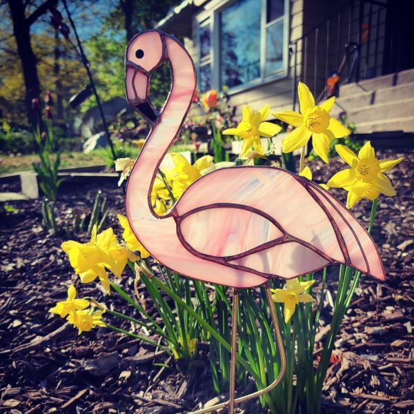 OOAK Stained Glass Pink Flamingo Garden Stake