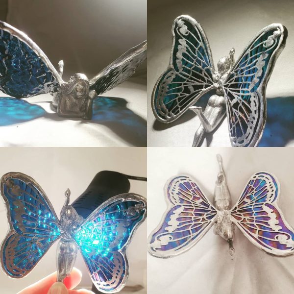 Cast Fairy with Your choice of color custom made Stained Glass Wings