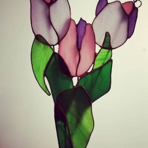 Stained Glass Tulip Trio Suncatcher