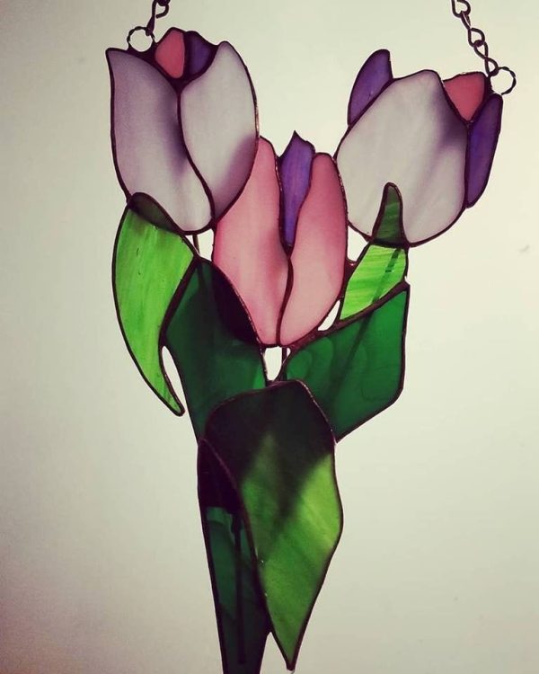 Stained Glass Tulip Trio Suncatcher