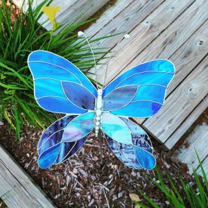 Jumbo Stained Glass BUTTERFLY Garden Stake