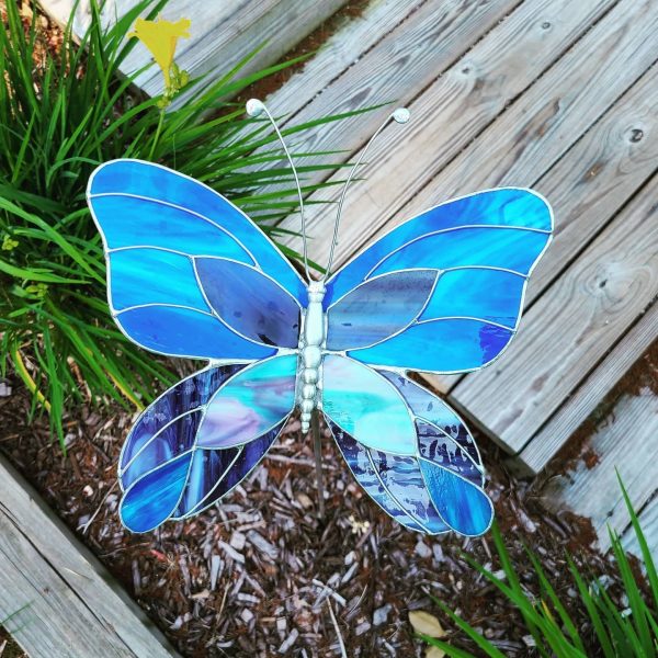 Jumbo Stained Glass BUTTERFLY Garden Stake