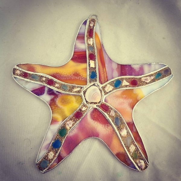 Stained Glass Starfish with Sea Glass, Sea Shell and sand accents. - Image 2