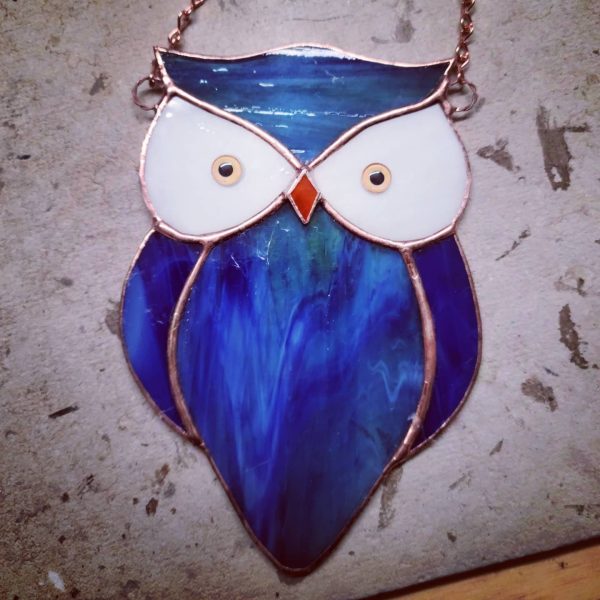Stained Glass Owl Suncatcher with painted Glass Eyes. - Image 2