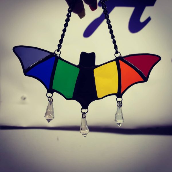 Stained Glass Rainbow Bat Suncatcher with Crystal Dangles - Image 4