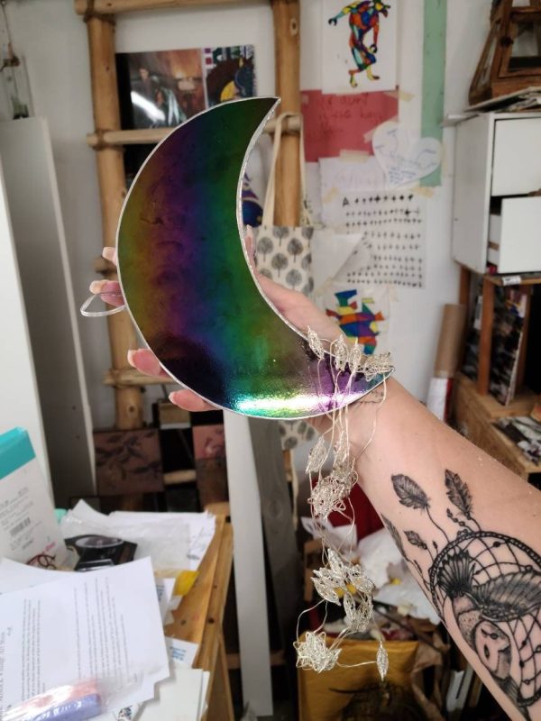 Stained Glass Cresent Moon with Star Twinkle light waterfall - Image 3