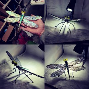 Standing Stained Glass Dragonfly with Legs for Desktop or Display