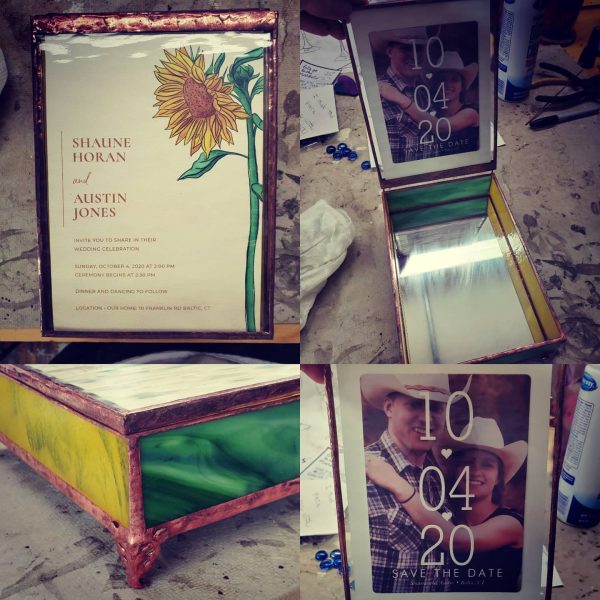 Customized one of a Kind Stained Glass Wedding Box with Invitation Inlay. - Image 2