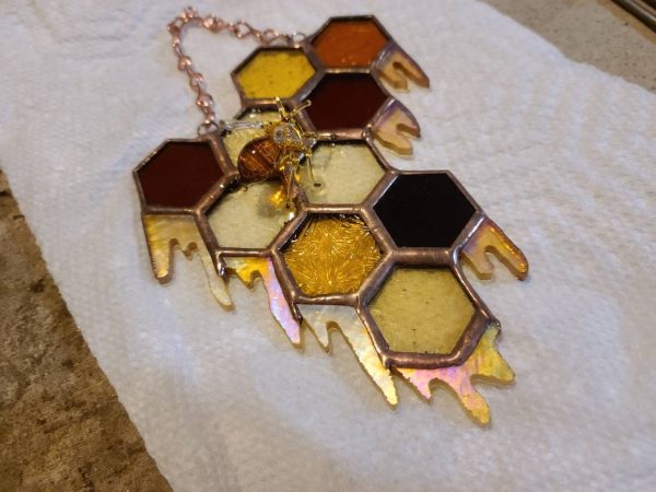 Stained Glass Honeycomb with lampwork Glass Bee - Image 2