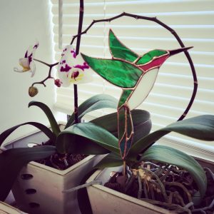 Stained Glass Hummingbird Garden Plant Stake