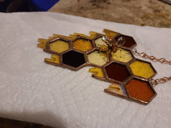 Stained Glass Honeycomb with lampwork Glass Bee - Image 4