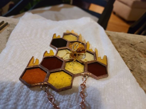 Stained Glass Honeycomb with lampwork Glass Bee - Image 3