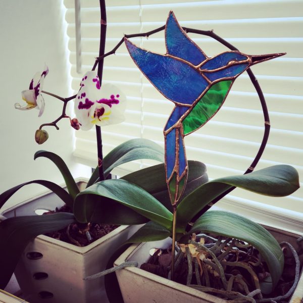Stained Glass Hummingbird Garden Plant Stake - Image 3