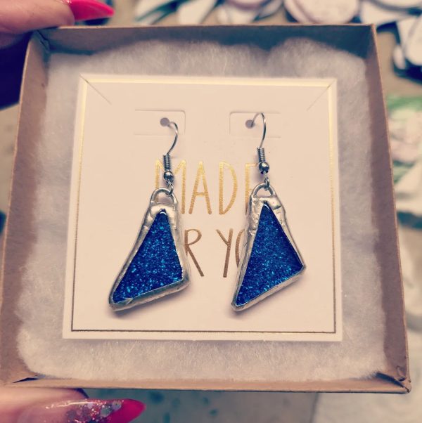 Glass Glitter Backed Handmade OOAK Dangle Earring Surgical Steel Hook Hypoallergenic.