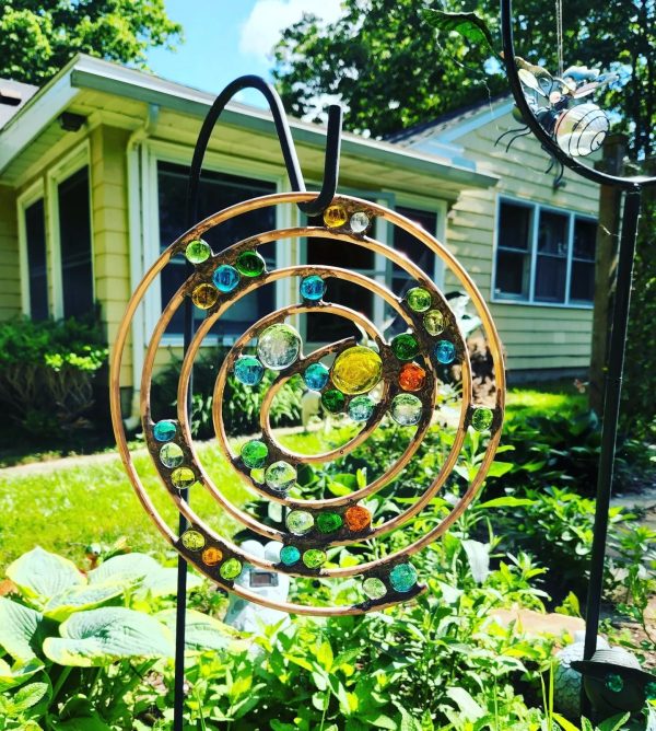 12 Inch Copper Spiral Yard Art with Colorful Glass Gem Accents - Image 2