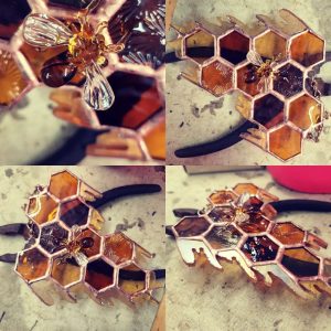 Stained Glass Honeycomb with lampwork Glass Bee