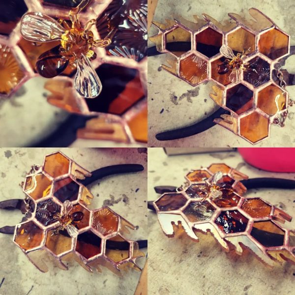 Stained Glass Honeycomb with lampwork Glass Bee