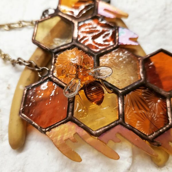 Stained Glass Honeycomb with lampwork Glass Bee - Image 8