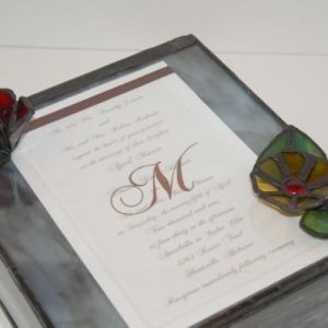 Customized one of a Kind Stained Glass Wedding Box with Invitation Inlay.