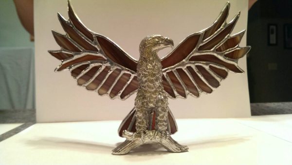 Perched Eagle with Stained Glass Wings
