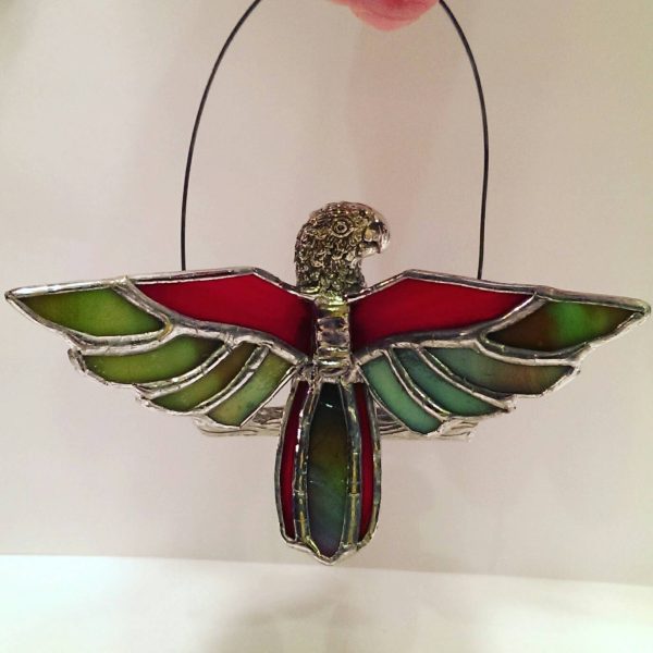 Perched Cast Parrot with Stained Glass Wings and Tail - Image 2