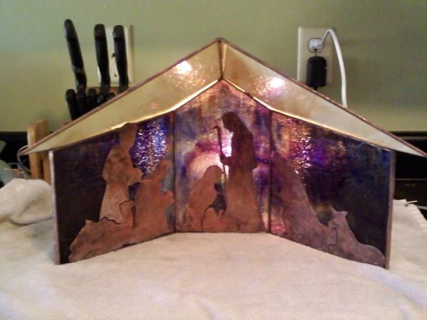 Stained Glass 3-D Manger with Copper Overlay Nativity Scene - Image 2