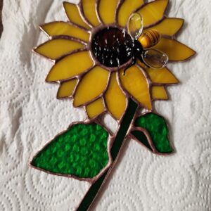 Stained Glass Sunflower Suncatcher with Lampwork Bee
