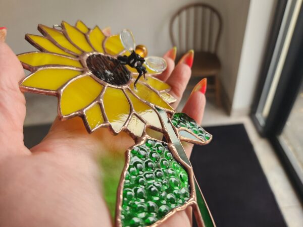 Stained Glass Sunflower Suncatcher with Lampwork Bee