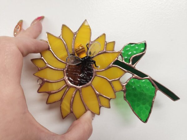 Stained Glass Sunflower Suncatcher with Lampwork Bee