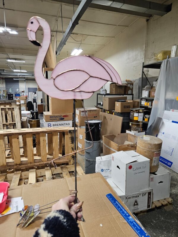 Jumbo Stained Glass Pink Flamingo Garden Stake - Image 3