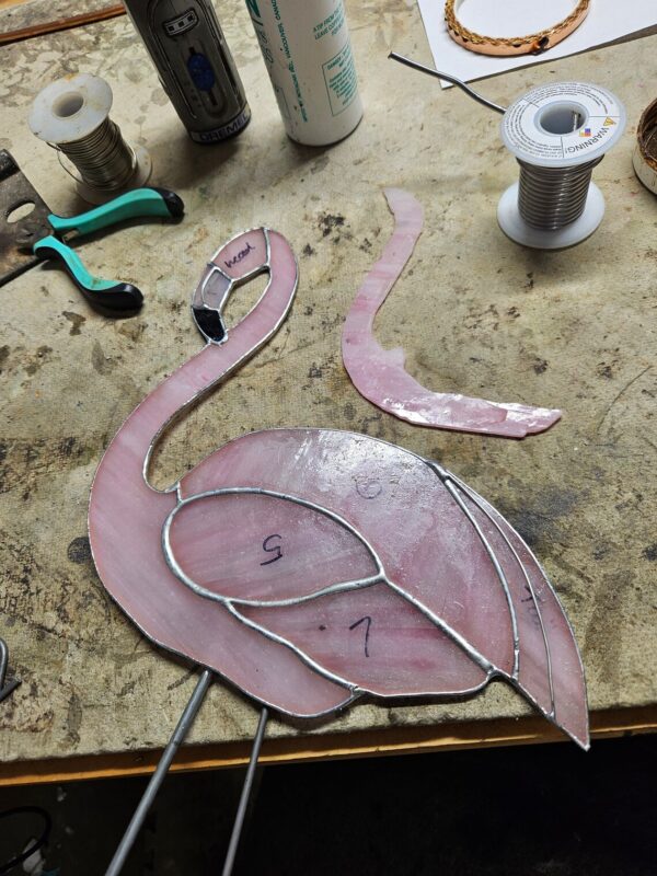 Jumbo Stained Glass Pink Flamingo Garden Stake - Image 2