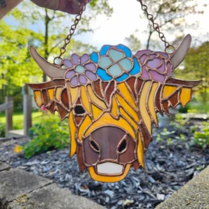 Stained Glass Highland Cow with Full Flower Crown
